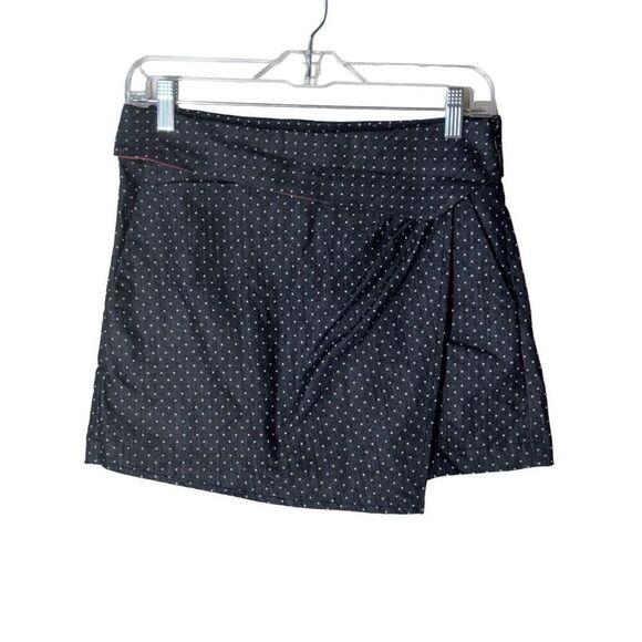 Betabrand Polka Dot Denim Skort Skirt Over Shorts in Black & Red Cotton Blend XS - Picture 1 of 14